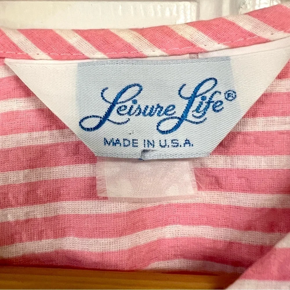 VINTAGE Leisure Life Cottage grandma Pink Striped Button-Down nightgown size L